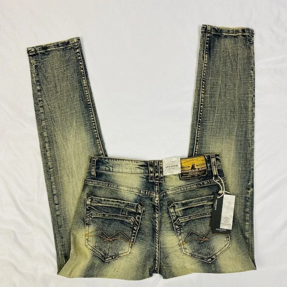 NWT Fashion Jeans Denim Mens Blue Slim Straight 5 Pocket Jeans‎ 26X29